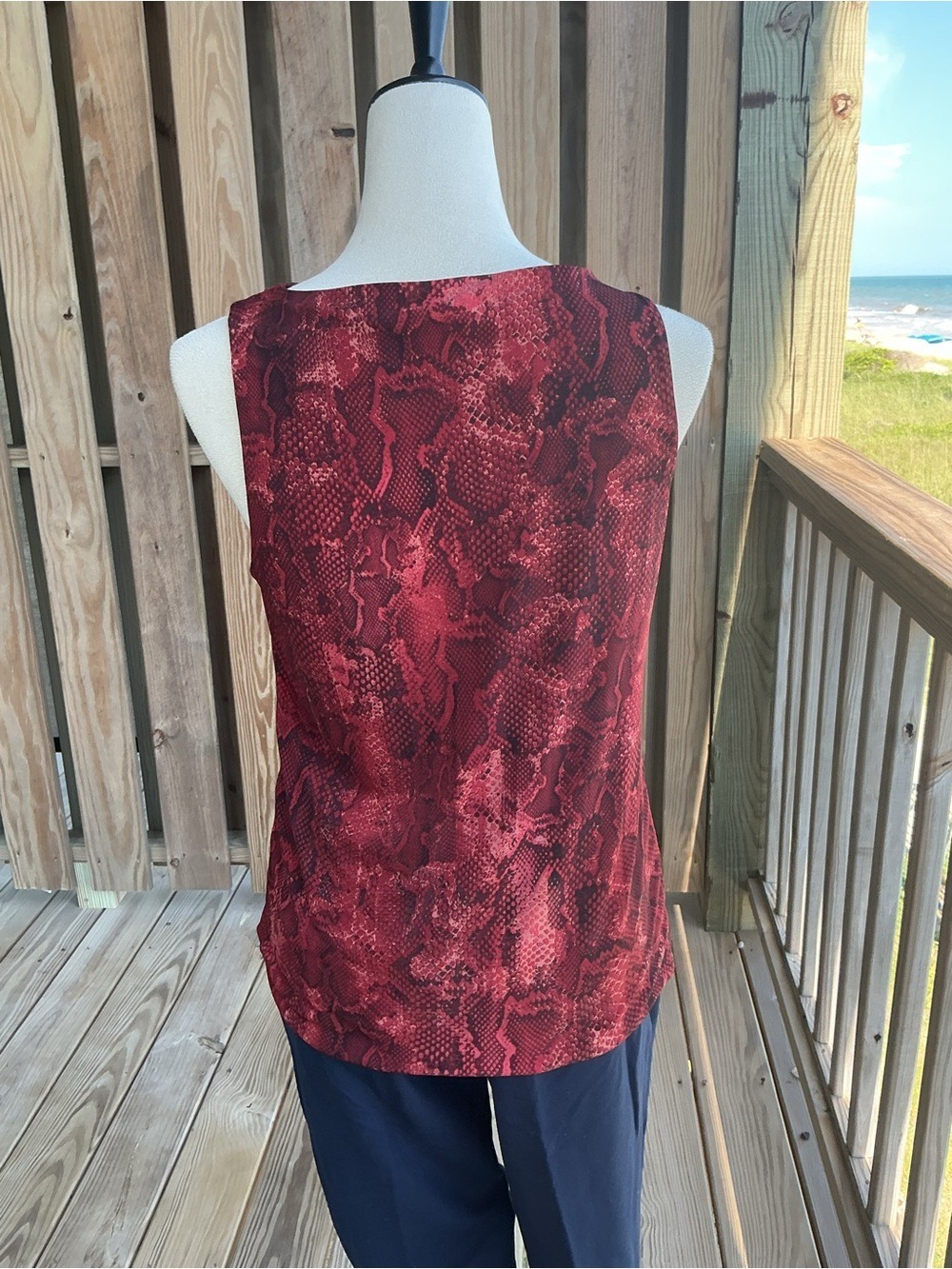 White House Black Market Burgundy Snake-Print Cowl Neck Tank - Picture 10 of 15